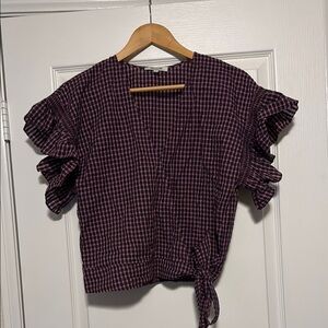 Madewell Plaid Ruffle Sleeve Top